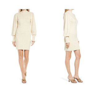 NWD CHELSEA 28 Size S Balloon Sleeve Sweater Dress In Beige Burnt Heather